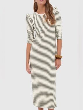 Tuckernuck Pomander Place Olive Stripe Vesty Maxi Dress Cream Olive Green XL